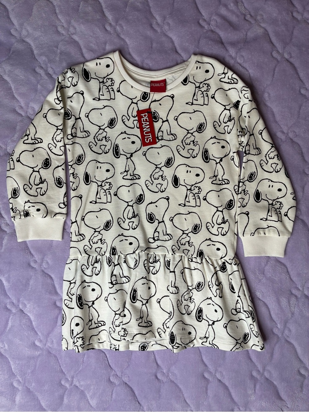NWT 4T Peanuts Snoopy All Over Print Sweatshirt Dress Girls White Cream